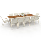 Salon de jardin NOUMEA table extensible 135/270 CM plateau verre trempé effet bois et 12 chaises empilables beige et bois