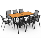 Salon de jardin POLY, table extensible 90-180 cm et 8 chaises, bois et noir