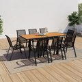 Salon de jardin POLY, table extensible 90-180 cm et 8 chaises, bois et noir