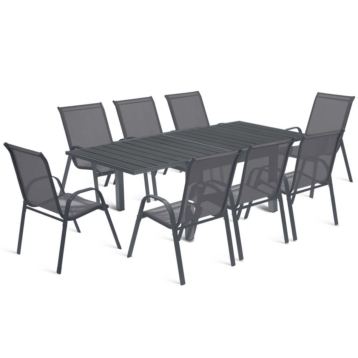 Salon de jardin POLY table extensible 90-180 cm et 8 chaises gris foncé