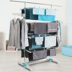 Séchoir à linge vertical pliable 4 niveaux OPTIMUM, capacité 30 m avec tringle télescopique, blanc et bleu