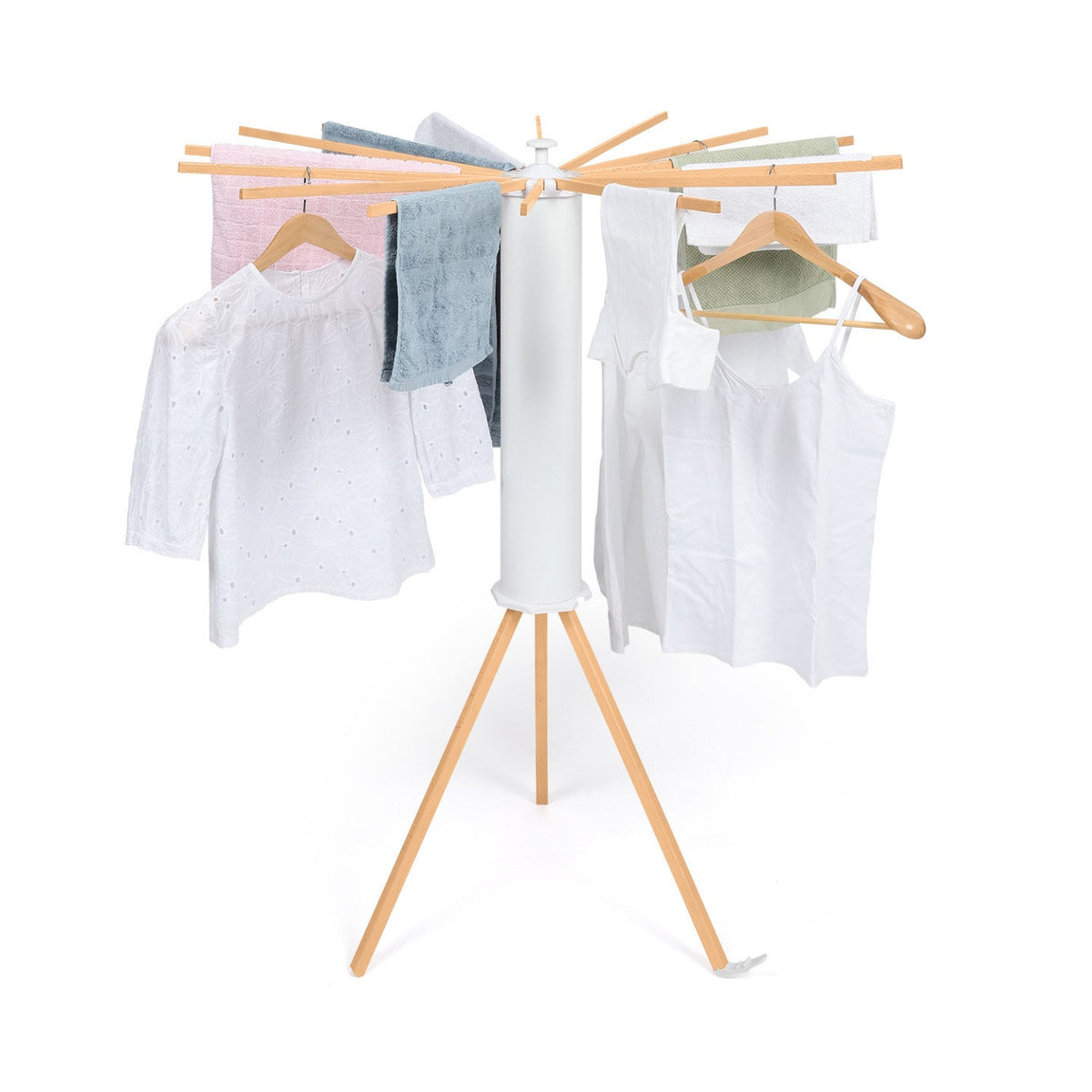 Séchoir à linge rotatif et pliable, capacité 21 m, blanc et bois
