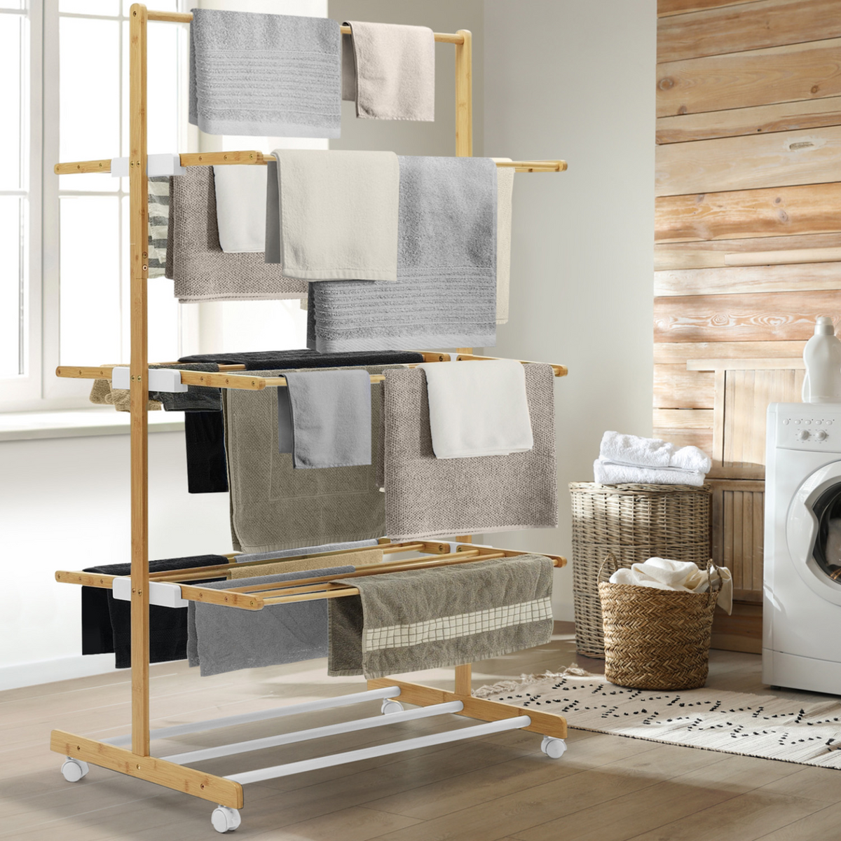 Séchoir à linge pliable 3 niveaux RITA 22 m en bambou