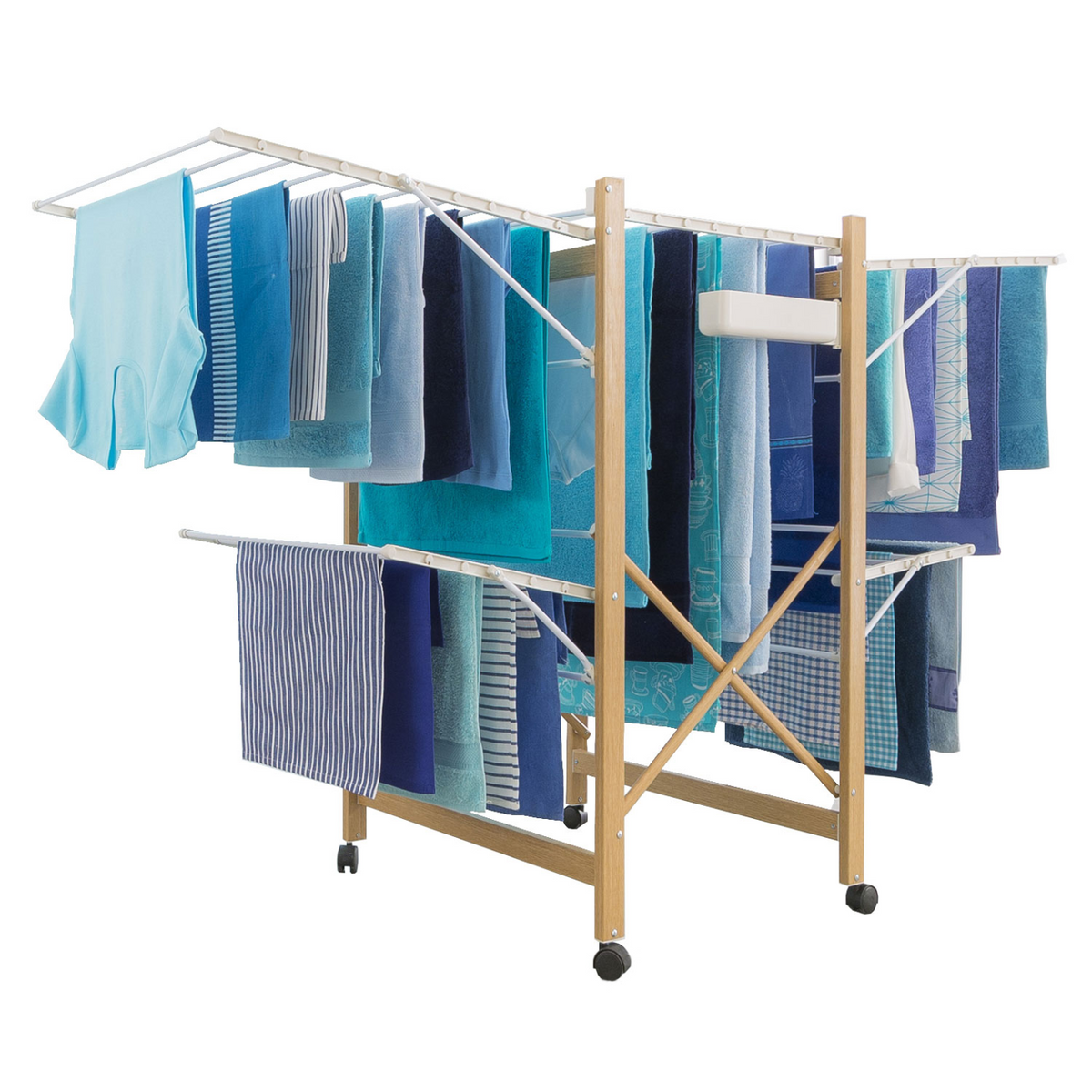 Séchoir à linge pliable DELUXE, capacité 27 m, blanc et effet bois