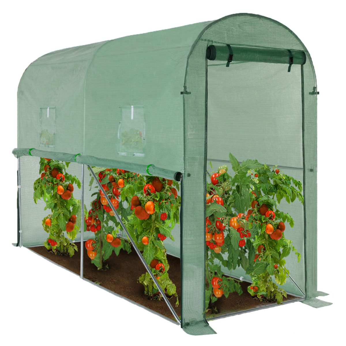 Serre de jardin pour tomates 3 m² 3 x 1 x 2 m en acier galvanisé + bâche anti-UV relevable avec porte et 2 fenêtres verte
