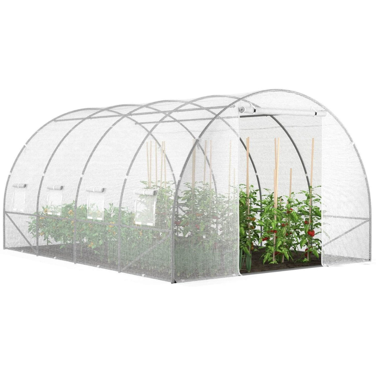 Serre de jardin tunnel 12 m² 4 x 3 x 2 m en acier galvanisé + bâche anti-UV avec porte et fenêtres ZEBRA blanche