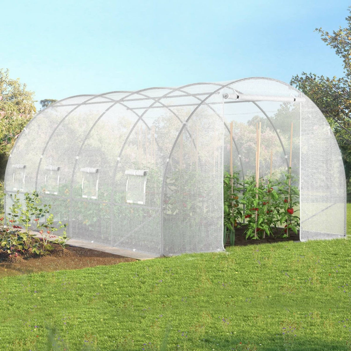 Serre de jardin tunnel 12 m² 4 x 3 x 2 m en acier galvanisé + bâche anti-UV avec porte et fenêtres ZEBRA blanche