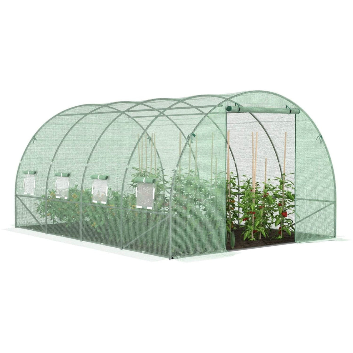 Serre de jardin tunnel 12 m² 4 x 3 x 2 m en acier galvanisé + bâche anti-UV avec porte et fenêtres ZEBRA verte