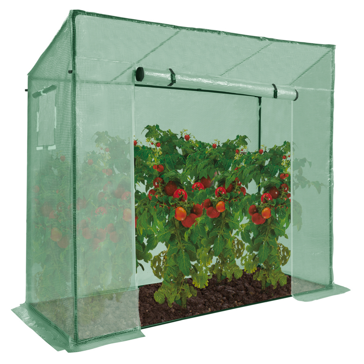 Serre de jardin, serre à tomates 200 x 78 x 169 cm acier + bâche anti-UV avec porte et 2 fenêtres toutes saisons verte