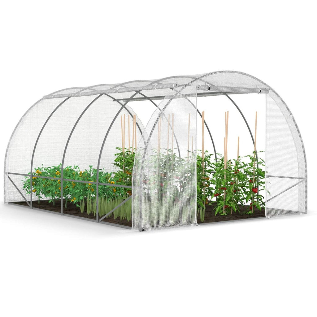 Serre de jardin tunnel 12 m² 4 x 3 x 2 m en acier galvanisé + bâche anti-UV avec porte et fenêtres ZEBRA blanches toutes saisons