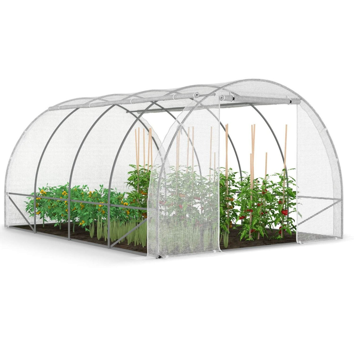 Serre de jardin tunnel 12 m² 4 x 3 x 2 m en acier galvanisé + bâche anti-UV avec porte et fenêtres ZEBRA blanches toutes saisons