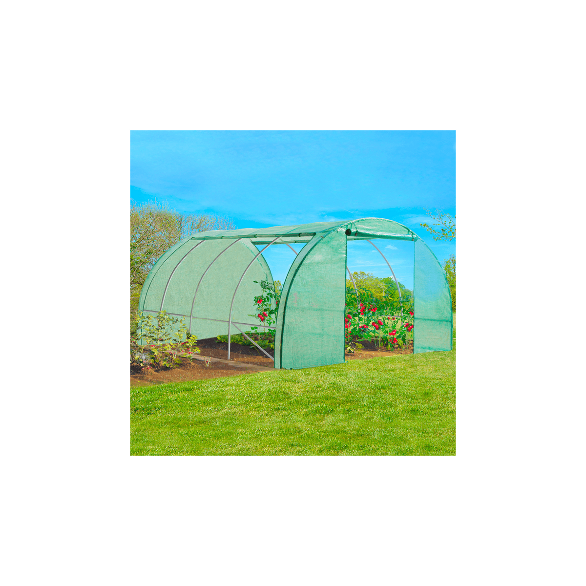Serre de jardin tunnel 12 m² 4 x 3 x 2 m en acier galvanisé + bâche anti-UV avec porte et fenêtres ZEBRA verte toutes saisons