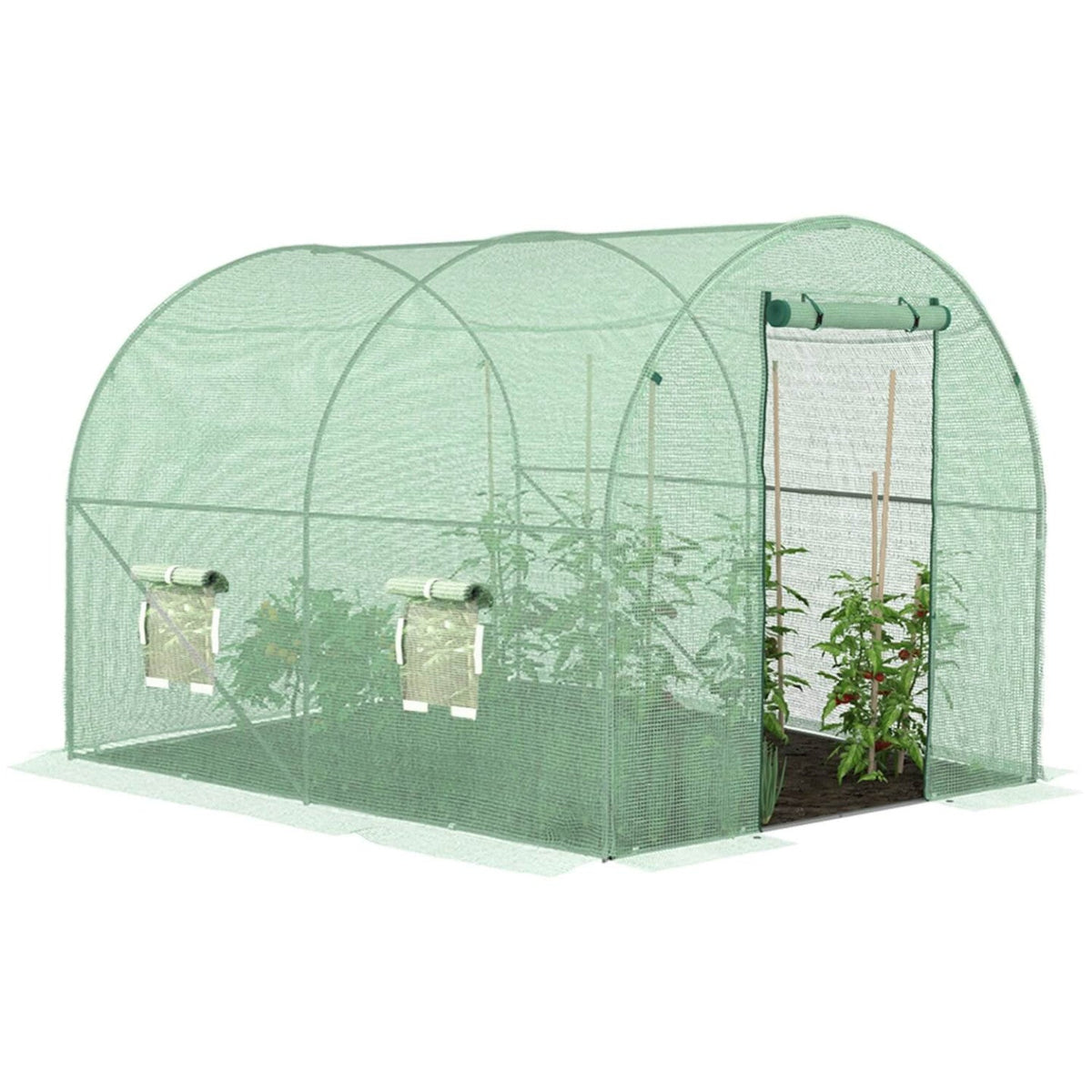 Serre de jardin tunnel 6 m² 3 x 2 x 2 m acier galvanisé + bâche anti-UV avec porte et fenêtres ROMA verte