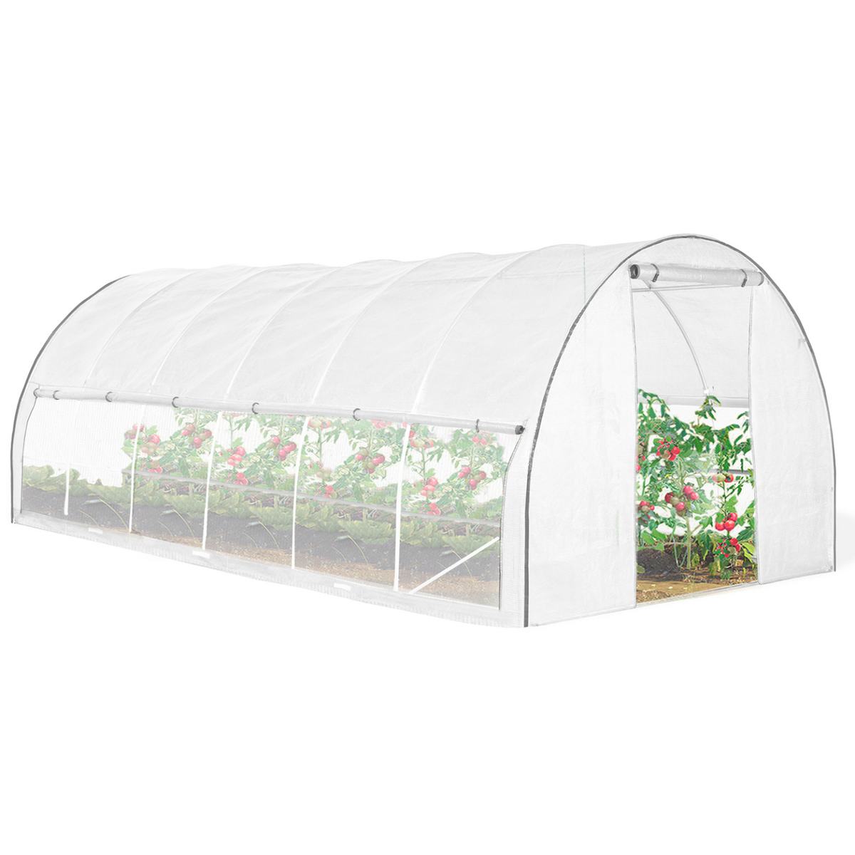 Serre de jardin tunnel 18 m² 6 x 3 x 2 m acier galvanisé + bâche anti-UV avec porte et fenêtres CRIMÉE blanche avec moustiquaire