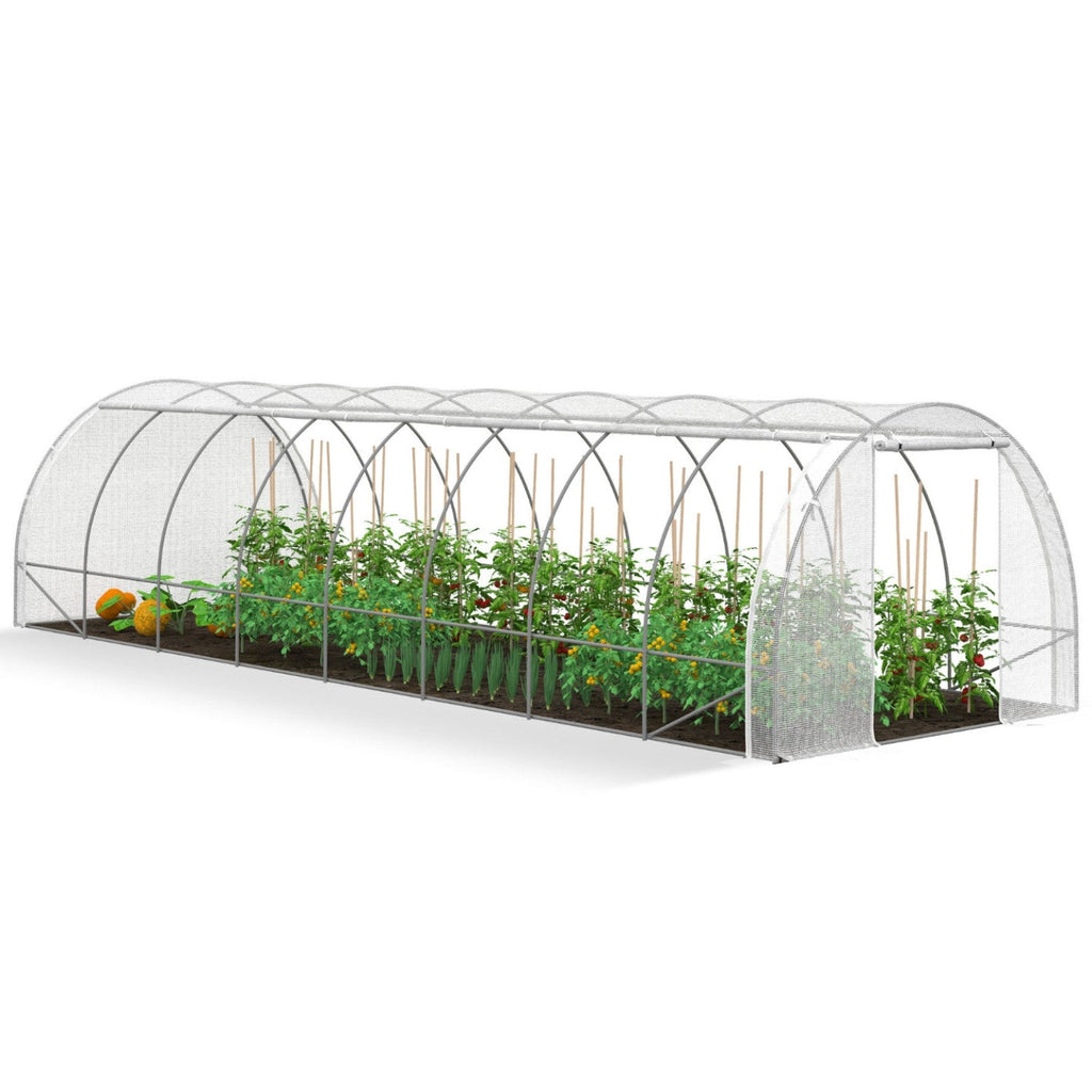 Serre de jardin tunnel 24m² 8 x 3 x 2 m acier galvanisé + bâche anti-UV avec porte et fenêtres DES ANDES blanche toutes saisons