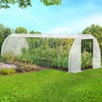 Serre de jardin tunnel 24m² 8 x 3 x 2 m acier galvanisé + bâche anti-UV avec porte et fenêtres DES ANDES blanche toutes saisons