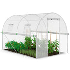 Serre de jardin tunnel 6 m² 3 x 2 x 2 m en acier galvanisé + bâche anti-UV avec porte et fenêtres ROMA blanche toutes saisons