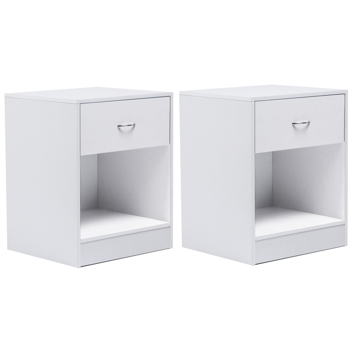 Lot de 2 tables de chevet OLGA 1 tiroir avec niche bois blanc