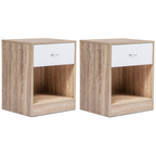 Lot de 2 tables de chevet OLGA 1 tiroir avec niche, décor hêtre et tiroir blanc