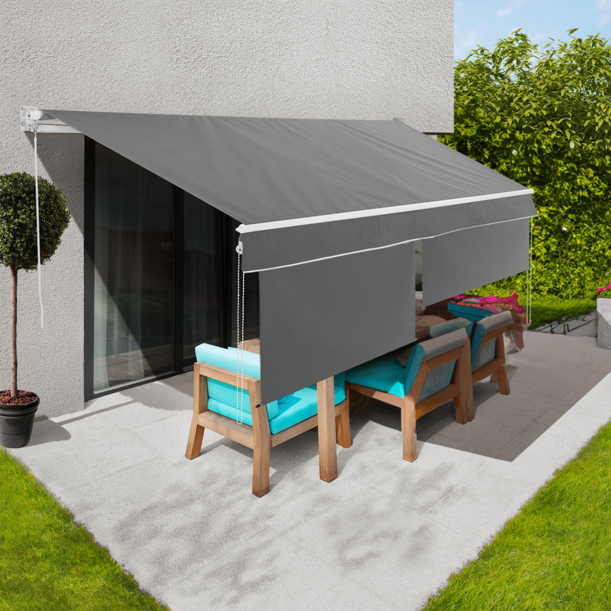 Store banne manuel 3x2 m gris anthracite, lambrequin H. 1,50 m