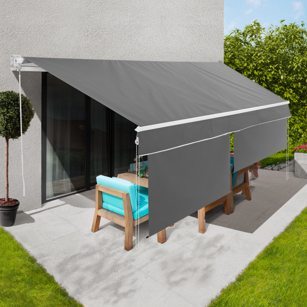 Store banne manuel 4x3 m gris anthracite avec lambrequin H. 1,50 m