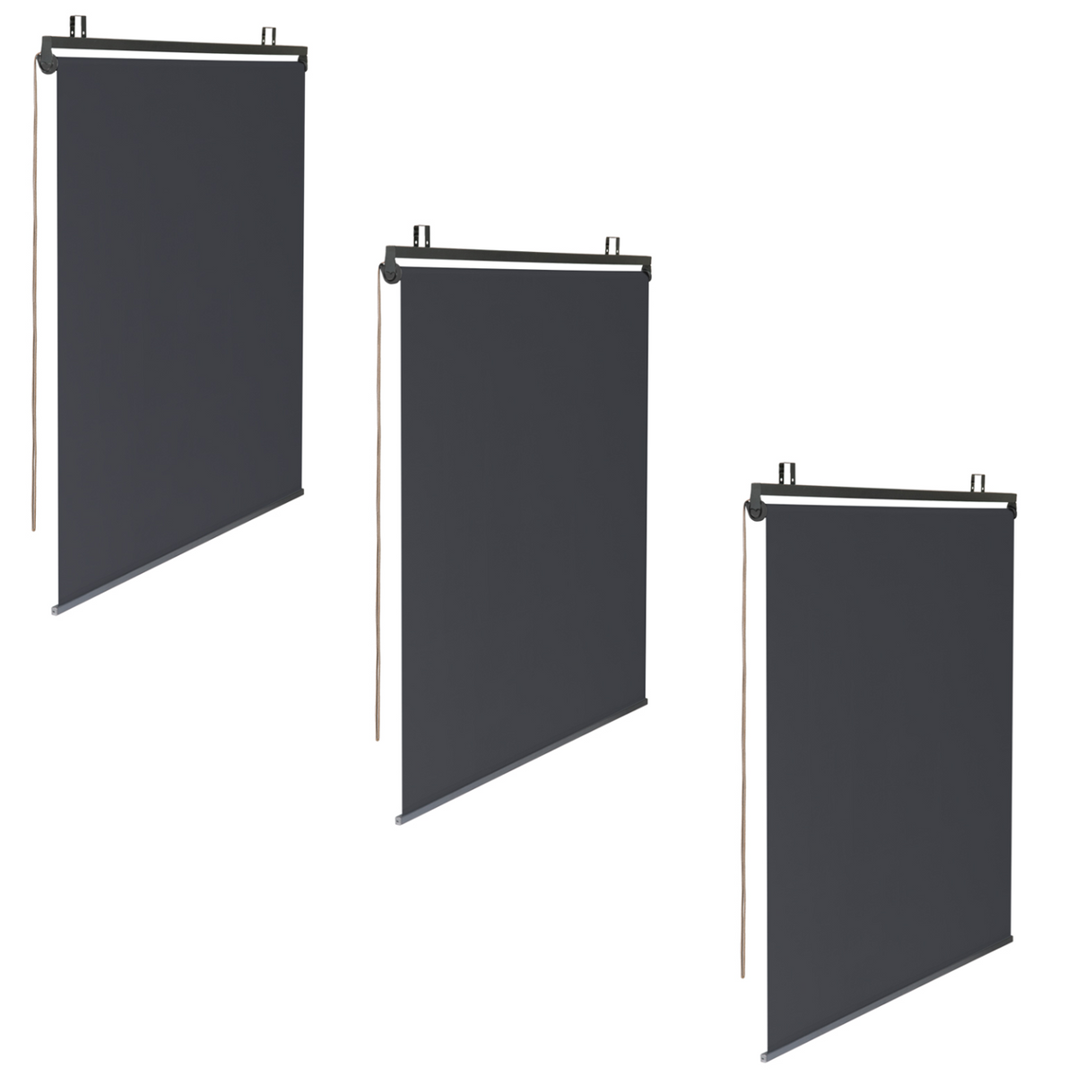 Lot de 3 stores enrouleurs L. 124 x H. 225 cm pour pergola, gris anthracite