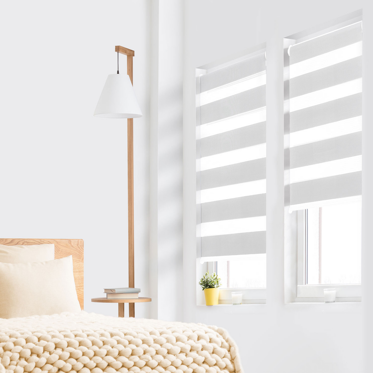 Lot de 2 stores enrouleurs jour nuit zébrés L. 40 x H. max 170 cm blancs