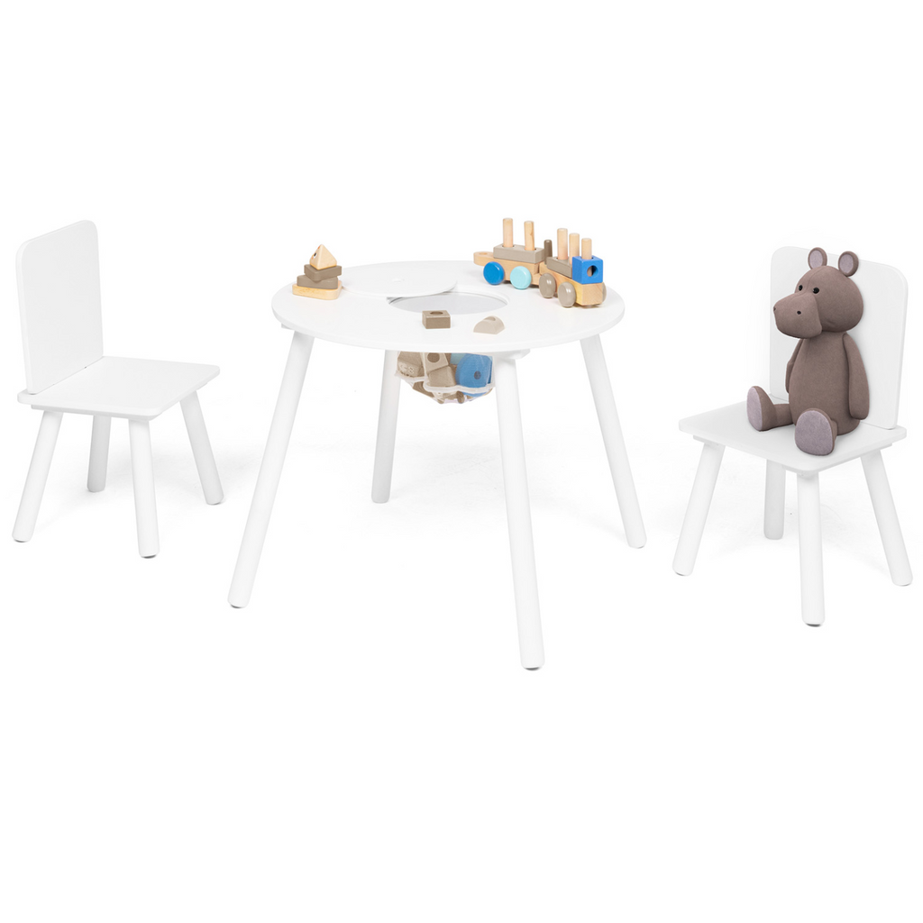 Table + 2 chaises enfant CANDICE avec espace de rangement en bois blanc