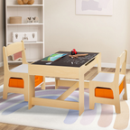 Table à dessin réversible + 2 chaises GABRIEL avec bacs de rangement en bois aspect hêtre