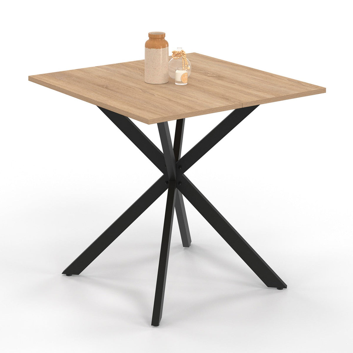Table à manger carrée ALIX 4 personnes pied araignée bois et noir 80 cm