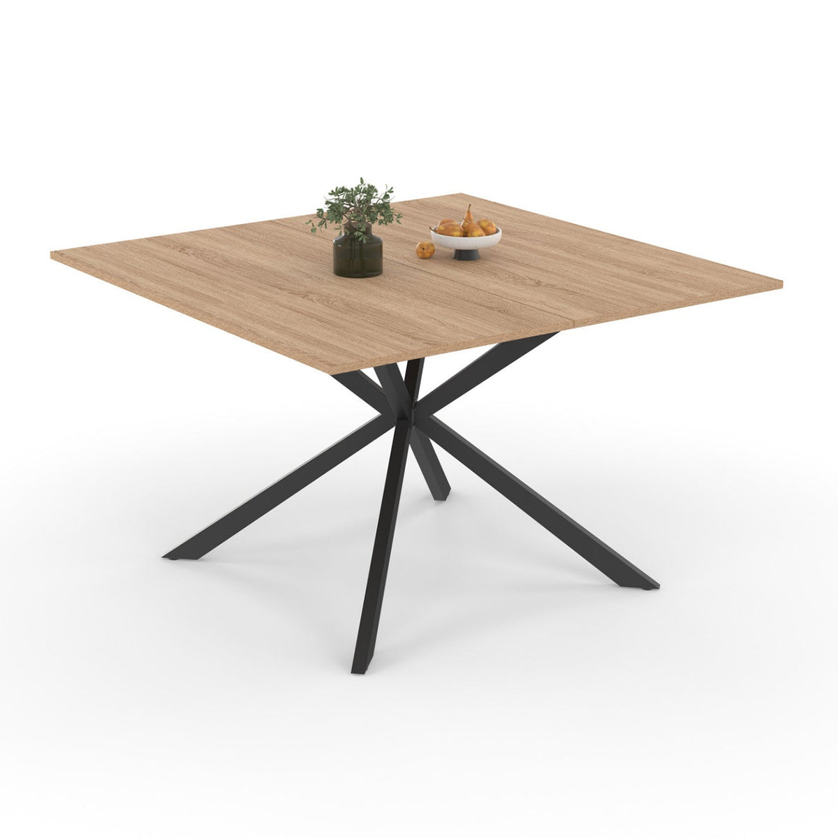 Table à manger carrée ALIX 8 personnes piètement araignée bois et noir 110 cm