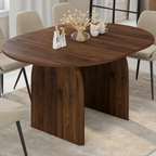 Table à manger extensible ovale style Japandi EDITH 4-8 personnes, effet noyer, 110-150 cm