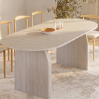 Table de salle à manger extensible ovale style Japandi EDITH, aspect travertin, 6-10 personnes, 160-200 cm