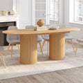Table à manger ovale extensible JULIETTE 6-10 personnes, pieds cylindriques effet lattes, 160-200 cm