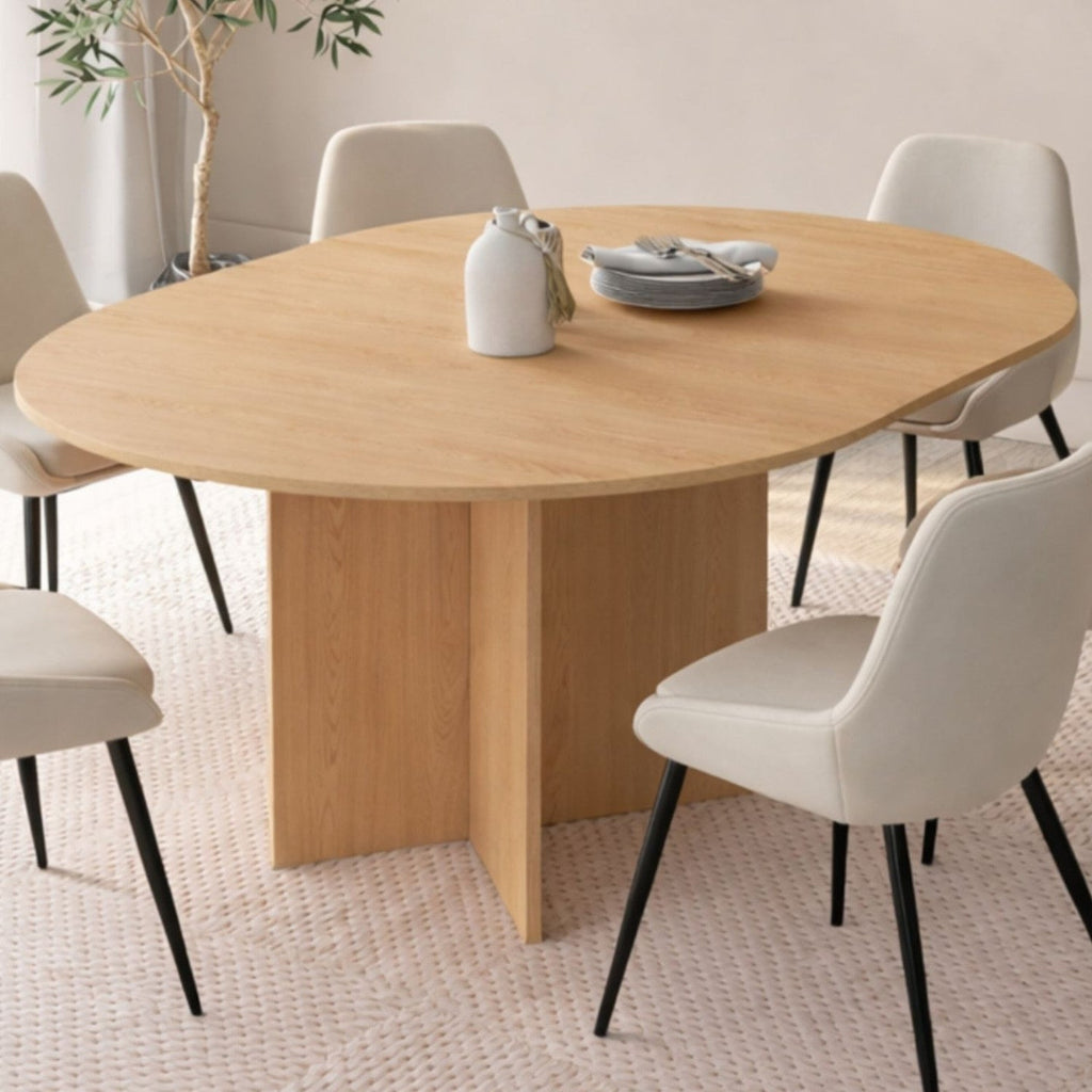 Table à manger ovale extensible MARTHE 4-8 personnes aspect hêtre 110-150 cm