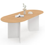 Table à manger ovale extensible MARTHE 6-10 personnes, décor bois façon hêtre et blanc, 160-200 cm