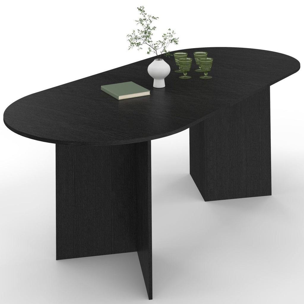 Table à manger ovale extensible MARTHE 6-10 personnes bois noir 160-200 cm