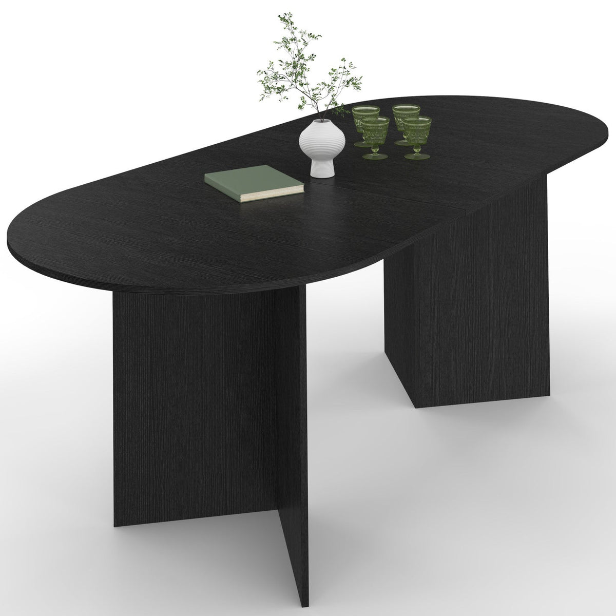 Table à manger ovale extensible MARTHE 6-10 personnes bois noir 160-200 cm