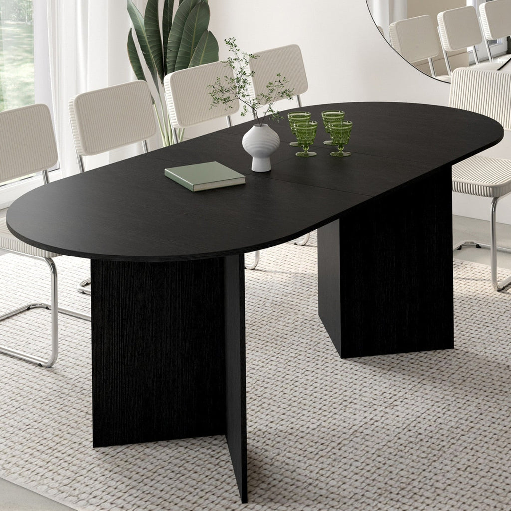 Table à manger ovale extensible MARTHE 6-10 personnes bois noir 160-200 cm