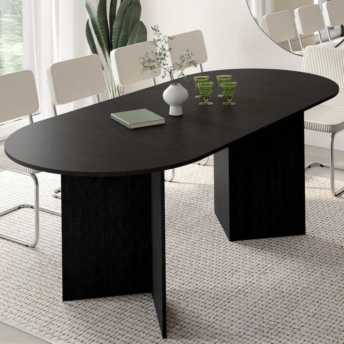 Table à manger ovale extensible MARTHE 6-10 personnes bois noir 160-200 cm