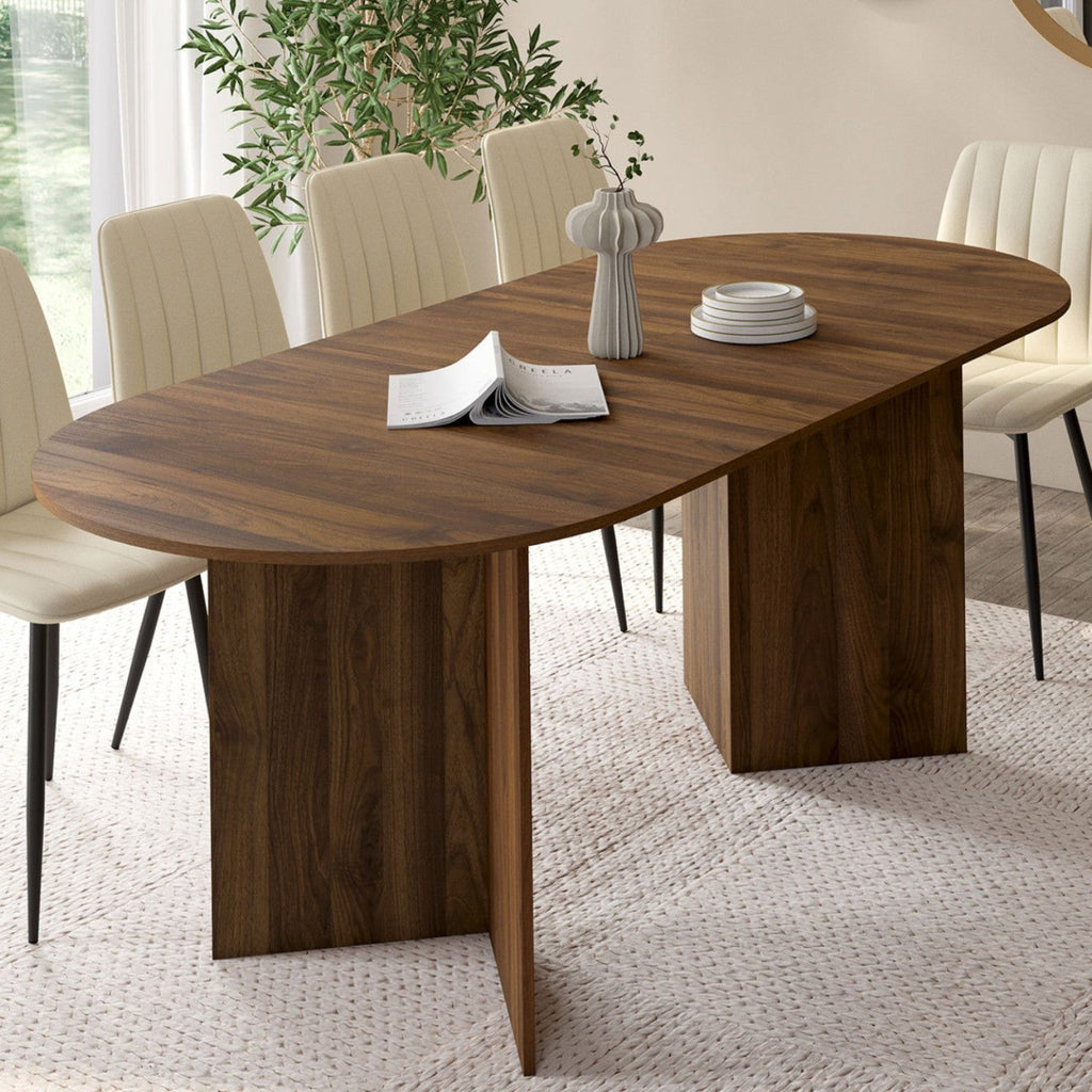 Table de salle à manger ovale extensible MARTHE 6-10 personnes noyer 160-200 cm