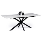 Table à manger extensible rectangulaire ALIX 6-10 personnes, pied araignée noir, plateau effet marbre blanc ALASKA 160-200 cm