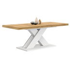 Table de salle à manger rectangulaire extensible ALICIA 6-10 personnes bois et blanc 160-200 cm