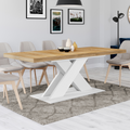 Table de salle à manger rectangulaire extensible ALICIA 6-10 personnes bois et blanc 160-200 cm