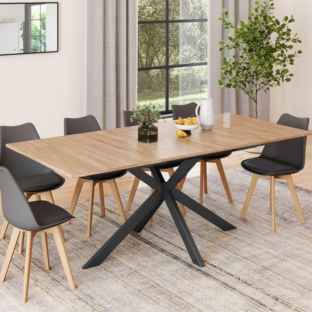 Table à manger extensible rectangulaire ALIX 6-10 personnes bois et noir 160-200 cm