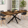 Table de salle à manger extensible rectangulaire ALIX 6-10 personnes, pied araignée noir et noyer, finition bois foncé HAWKINS 160-200 cm