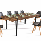 Table à manger rectangulaire extensible AUSTRIA 6-10 personnes, bois foncé, pieds épingle noirs, 160-200 cm