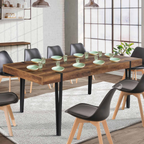 Table à manger rectangulaire extensible AUSTRIA 6-10 personnes, bois foncé, pieds épingle noirs, 160-200 cm