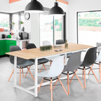 Table à manger extensible rectangulaire DETROIT 6-10 personnes design industriel bois et métal blanc 160-200 cm
