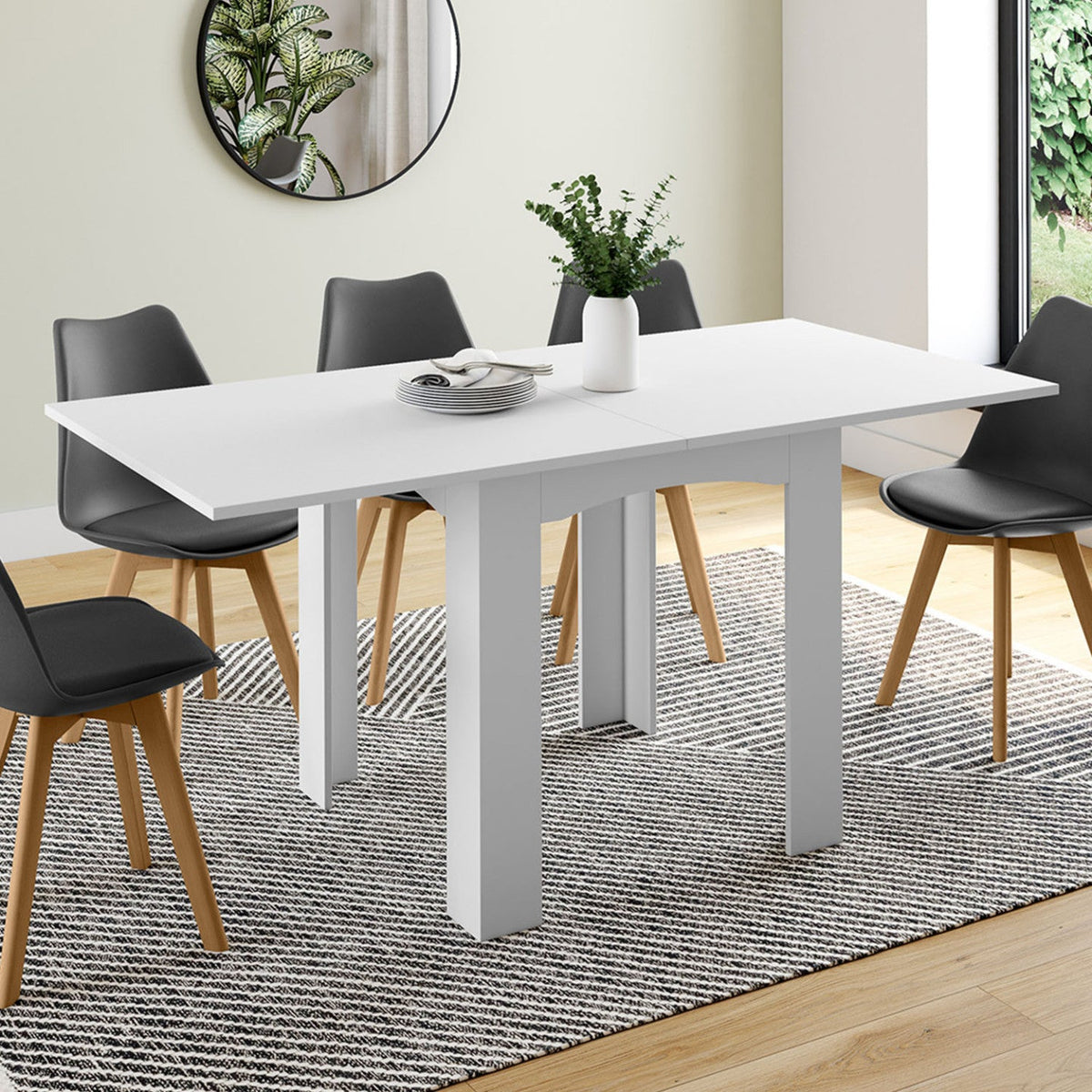 Table à manger rectangulaire extensible DONA 4-8 personnes blanche 80-160 cm